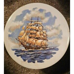 Vintage H & R Johnson England Decorative Round Tiles Set of 2 sailing ships